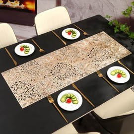 Hosoncovy Decorative Flower Dining Table Runner Table Runner Non-slip Table Mats Placemat for Home Party Kitchen Dining Wedding Decor (Gold)