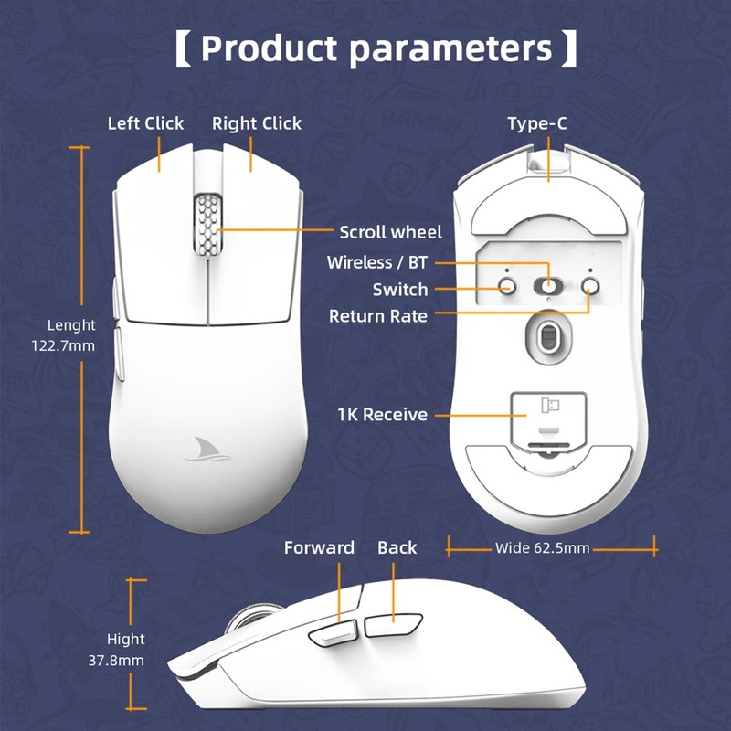 Darmoshark M3s Mini 2KHz E-sports Gaming Mouse Rechargeable Wired 2.4G