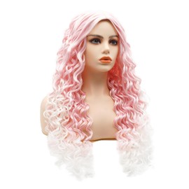 LUSHY BEAUTY Hair Synthetic Wig Curly Long 26inch Pink Root White Ombre Heavy Density Realistic Wig