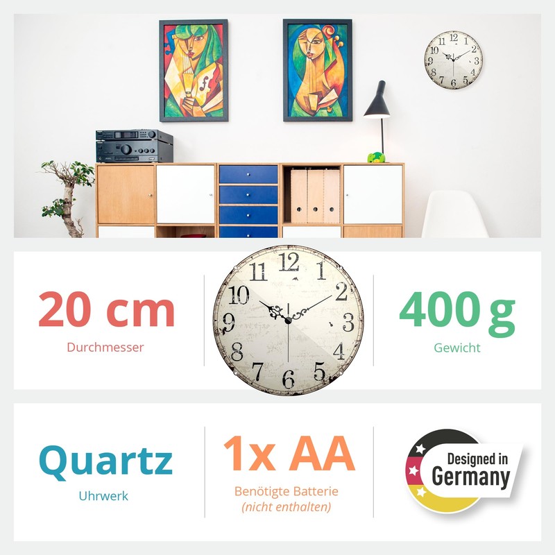 Mebus Quartz Wall Clock, Silent Movement - No Ticktack Noise,
