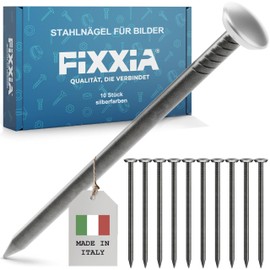 FIXXIA Picture Nails, Pack of 10, Diameter 2 mm, Black with Silver-Coloured Decorative Head Diameter 6 mm, 20, 25, 30, 40, 50 mm, Steel Nails for Pictures, Concrete Nails, Wall Nail, Fixing, Picture