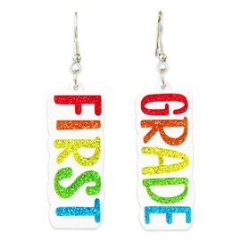 Back To School Drop Dangle Earring Resin First Day of School Back To School Grade Earrings for Teacher Students(1ST Grade B)