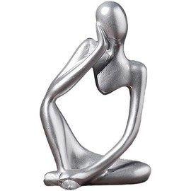 NxInnoX Creative Resin Thinker Minimal Abstract Art Sculpture Statue Figurines Home Office Bookshelf Desktop Decor (Silver, Left, Small)