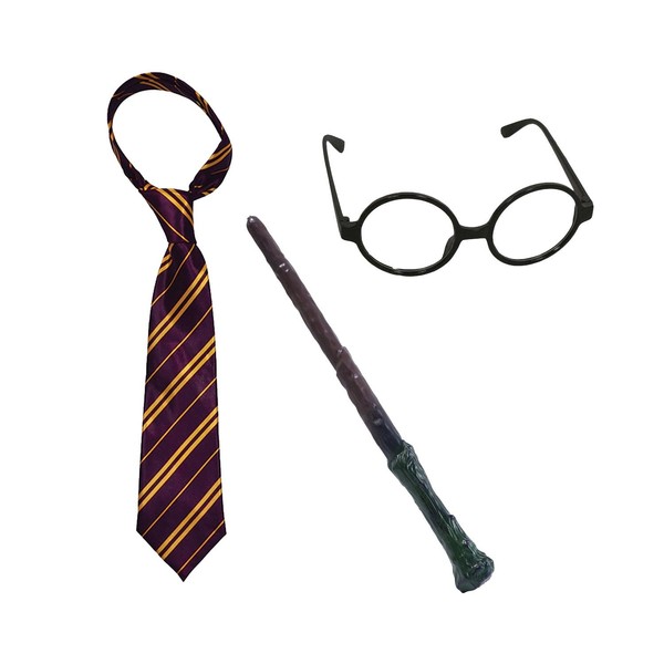 GrassVillage Wizard School Boy Fancy Dress Tie Glasses Wand Set Magician Outfit Book Week