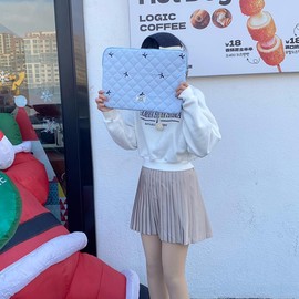 HICARRY Puffy Laptop Sleeve Case Cute Quilted Computer Bag, 13 Inch Bow Embroidery Printed Laptop Carrying Cases, Coquette Aesthetics Protective Cover, Compatible with 11" 13" 15" Notebook