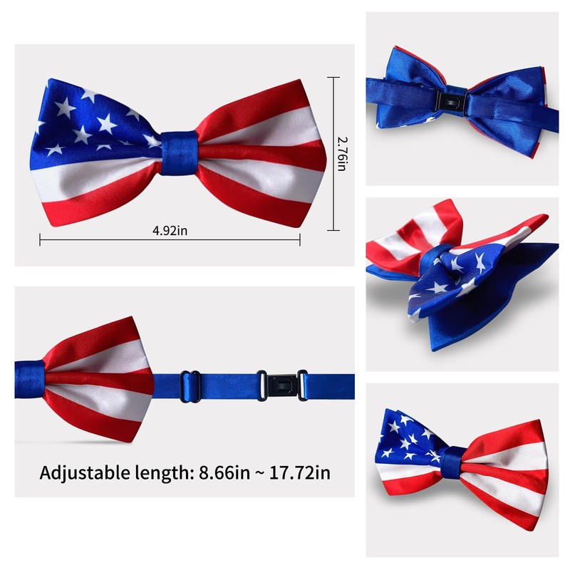 HERSAUL Men's American Flag Bow Tie, Adjustable USA Patriotic Bow
