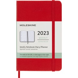 Moleskine Weekly Planner 2023, 12-Month Weekly Diary, Weekly Planner and Notebook, Hard Cover, Pocket Size 9 x 14 cm, Colour Scarlet Red