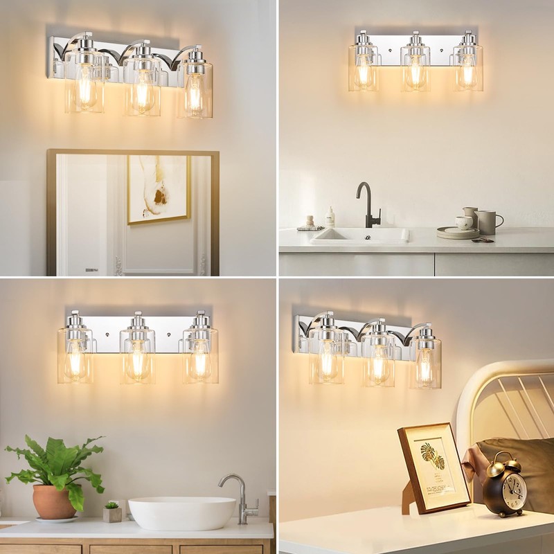 ALAISLYC 3-Light Bathroom Light Fixtures Modern Chrome Vanity Lights for