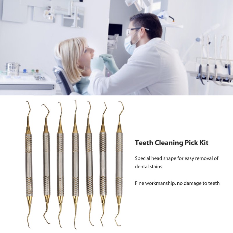 7 Pieces Teeth Plaque Remover Kit Multiple Shapes Metal Cleaning