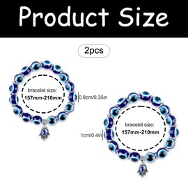 Bojueshaw 2PCS Blue Evil Eye Bracelet - Hand & Demon Eye Beaded Charm Bracelet, Comfortable Wear, Ideal for Couples, Lucky Protection Gift