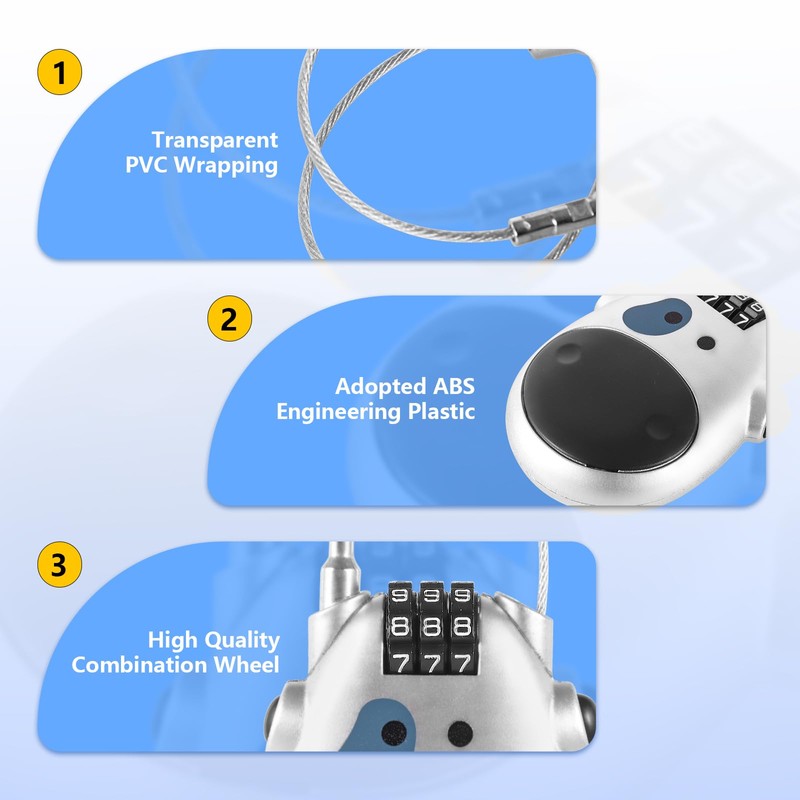 2Pcs Retractable Wire Combination Lock, 3 Digit Cod Anti-Theft Telescopic