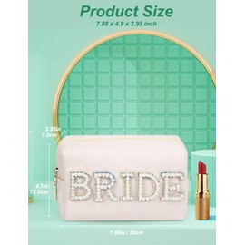 besharppin Preppy Makeup Bag, Synthetic Leather Patch Cosmetic Bag with Stuff Chenille Letter for Travel (Cream)