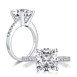 AINUOSHI 3.5 Carat Square Cushion Cut Cubic Zirconia CZ Sterling Silver Solitaire Engagement Ring Sizes 5 to 10 (8)
