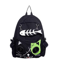 Banned Apparel Kitty Speaker Backpack Fish-Bone Purse 3.5mm Aux, Green