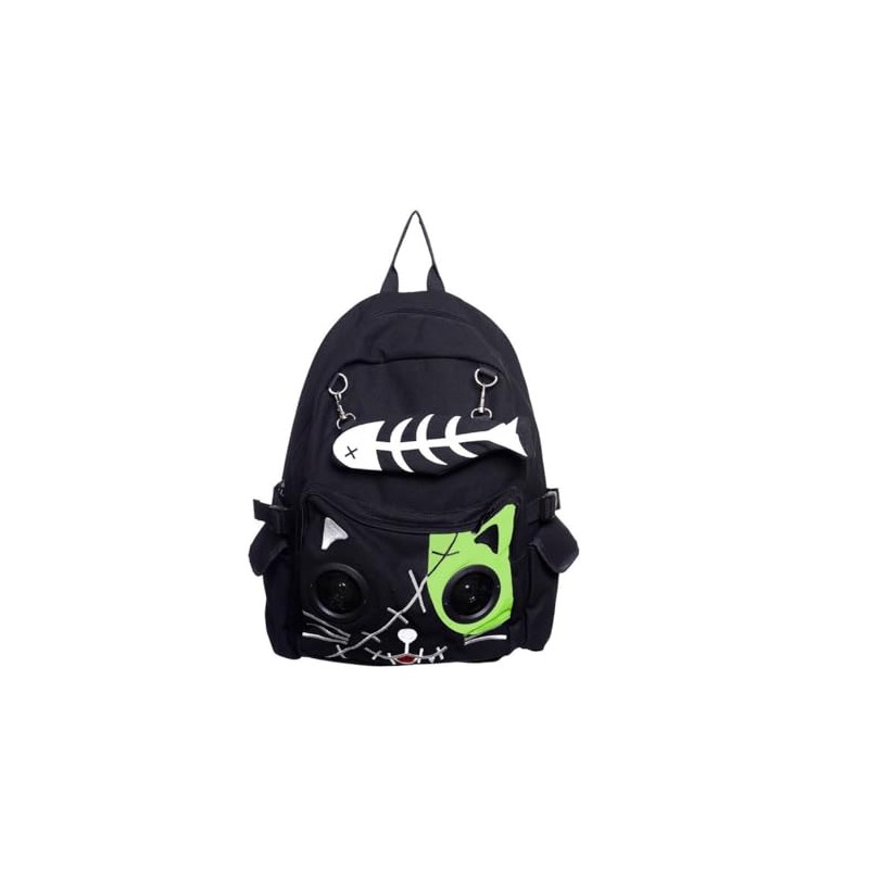 Banned Apparel Kitty Speaker Backpack Fish-Bone Purse 3.5mm Aux, Green