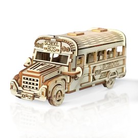 Cuteefun 3D Wooden Models Building Kits Adults, School Bus, Wooden Mechanical 3D Puzzle, Wooden Construction Kit, Gift Ideas for Boys Girls Teenagers Men and Women