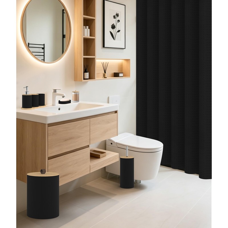 22Pcs Matte Black Bathroom Accessories Set Shower Curtain Decor Kit