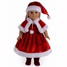 TianBo 18 inch Girl Doll Clothes 3pc Christmas Red Color Including Hat Shawl Dresses Outsuits Fits 18 Inch Girl Dolls, ZKB902