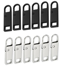 Zip Zipper, Pack of 12 Replacement Parts Zip Zipper, Metal Zipper Pull, Removable Metal Zipper Pull, Zip Replacement, for Purse, Dresses, Jeans, Suitcase, Luggage
