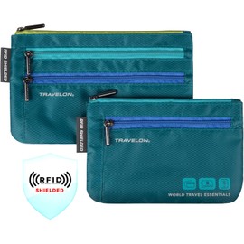 Travelon Travelon World Travel Essentials juego de 2 moneda y Passport organizadores bolso de viaje, Verde azulado (Peacock Teal), Una talla
