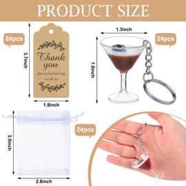 Equsion 24 Set Espresso Martini Party Favors Cute Hanging Coffee Keychain a Tini Bit Older Martini Keychain with Organza Bags Thank You Tags for Guest Espresso Coffee Party Decoration