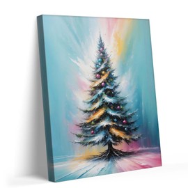 Vibrant Christmas Tree Canvas Wall Art - Colorful Winter Scene with Snow and Ornaments, Decor for Room, Bedroom or Office, Adds Bright Holiday Cheer, Unique Christmas Decoration for Home 20X24 inch