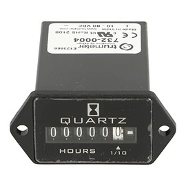 TRUMETER 732-0004 ELECTROMECHANICAL HOUR METER; SUPPLY VOLTAGE MIN:10VDC; SUPPLY VOLTAGE MAX:80VDC; TIME MIN:0S; TIME MAX:99999.9H; PANEL CUTOUT HEIGHT:24.1MM; PANEL CUTOUT WIDTH:36.8MM; PRODUCT RANGE