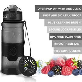 ZORRI Water Bottles, BPA Free Leakproof 32oz 1 litre Water Bottle for Kids|Eco Friendly Tritan Sports Water Bottle for Cycling,Running,Gym,Outdoor|With Fruit Infuser, Bottle Brush|1-Click Flip Top Lid