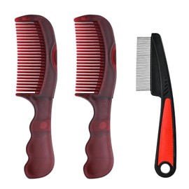 Dandruff Comb Scalp Oil Buildup Removal, Hair Care Detox Wide Hollow Tooth Button, Stainless Steel Fine Tooth, Scalp Comb for Dandruff Removal,3 PCS,Red