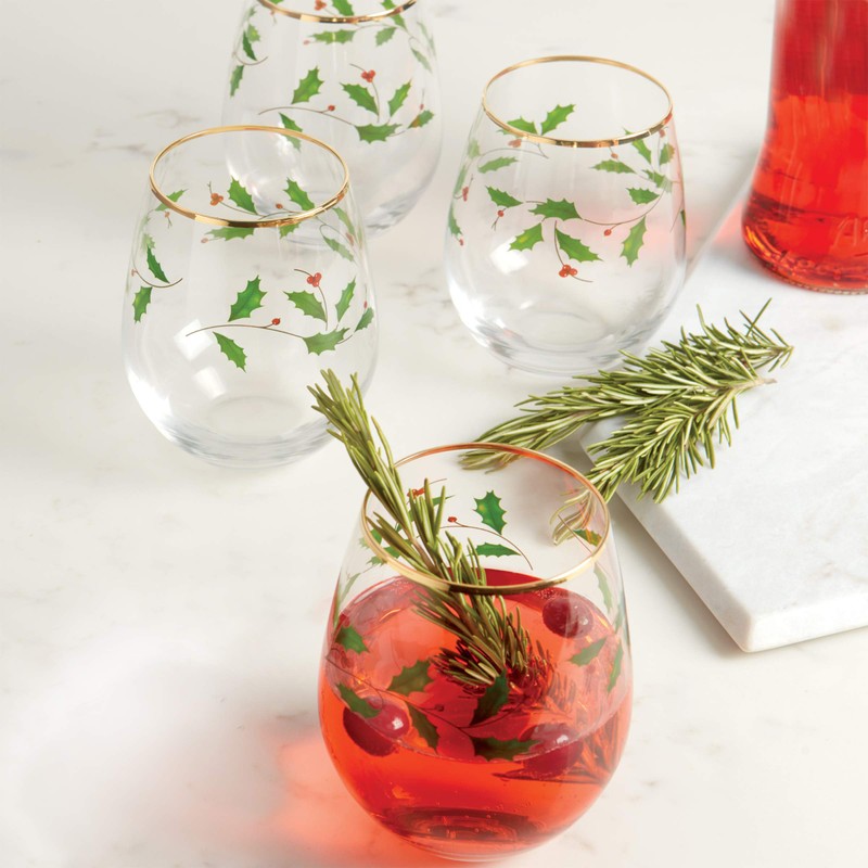 Lenox Holiday 4-Piece Stemless Wine Glasses
