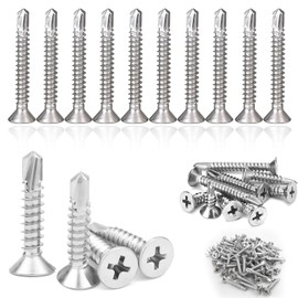 Pack of 150 Self Drilling Screws, M4.2 x 32 mm Drilling Screws, Self-Drilling Screws, 410 Stainless Steel Self-Tapping Screws, Countersunk Head Phillips Screws Metal Screws with Drill