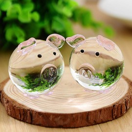 ChenXi Shop Crystal Glass Couple Pig Cute Pig Ornament Lovers Lucky Pig Gifts(2 Pieces Pigs) Pink