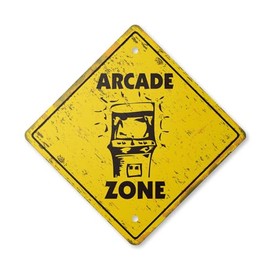 Arcade Vintage Crossing Sign Zone Xing | Indoor/Outdoor Plastic | 14" Tall Rustic Game Room gameroom Machine Pinball Shooting pin Ball Coin