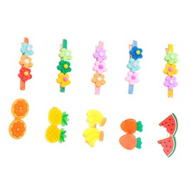 Baluue 10pcs Cartoon Fruit Hair Clips Resin Barrettes for Girls Cute Pineapple Watermelon Banana Carrot Side Clips for School Activities Parties Holidays