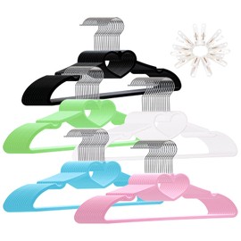 ZRKFSR Plastic Hangers 30 Pack, Heart Hangers Clothes Hanger Ultra Thin Space Saving-Slim Plastic Hangers 360 Degree Swivel Hook &10 Clips-Strong & Durable Adult Hangers for Sweater,Dress, Shirt, Coat
