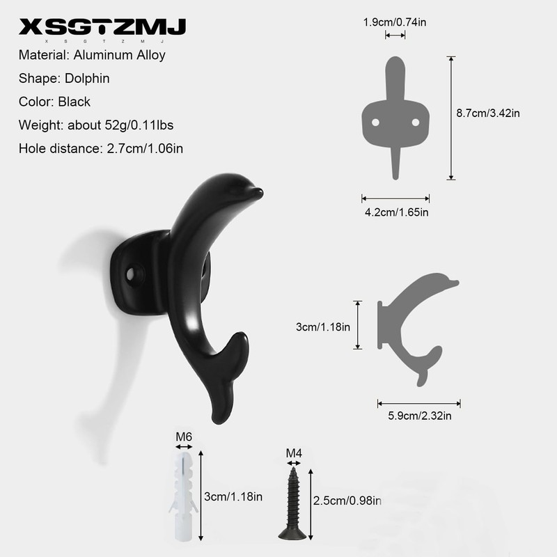 XSGTZMJ 4 Pcs Decorative Hooks Dolphin Styling,Dolphin Coat Hook for