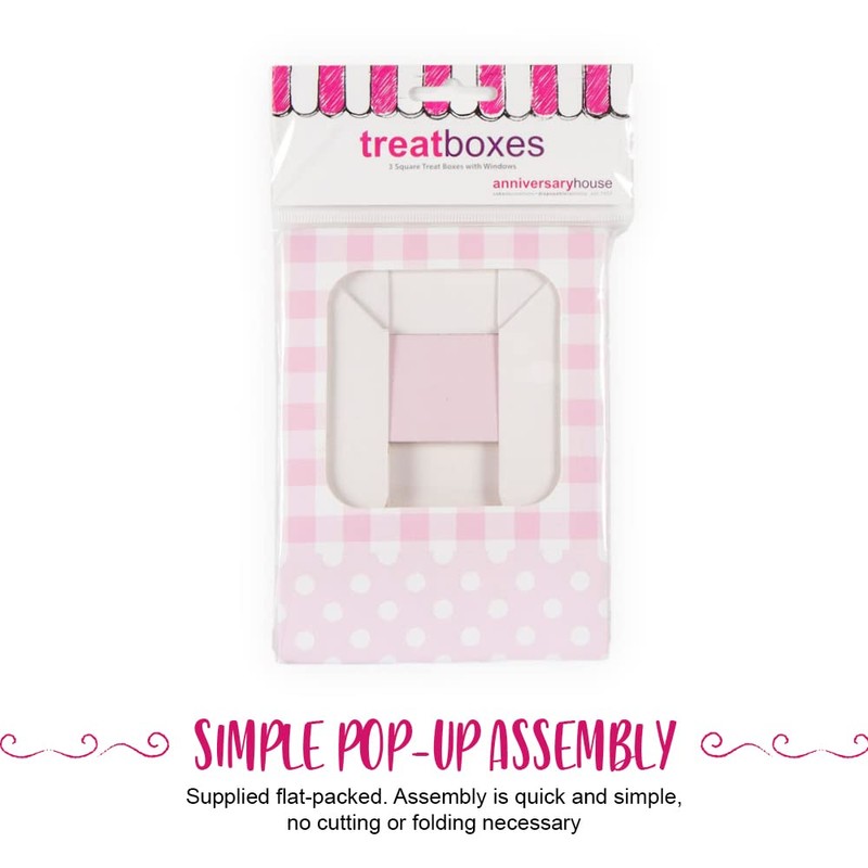 Anniversary House 3-pack Pink Treat Boxes, Gingham and Polka Dot