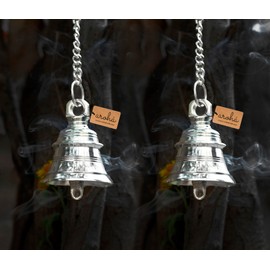 Aroha Luxurious Silver Collection Decorative Hanging Bell Dinner Bell Outdoor Bell Wall Bell Indoor Rope Bell Ship/Boat/Nautical/Door/School/Reception/Home/Church Bell (Silver, 2 Bells)