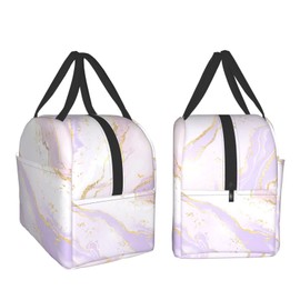 DADABULIU - Bolsa de almuerzo con aislamiento de mármol, rosa pastel, morado, dorado, para adultos, niños, niñas, trabajo, oficina, escuela, picnic, playa, reutilizable, lonchera para mayores de 3