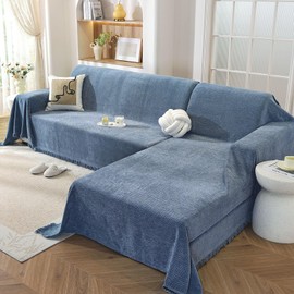 OstepDecor Sectional Couch Covers 2 Pieces, L Shaped Couch Cover Blanket, Sectional Sofa Cover Washable, Chaise Lounge Sofa Slipcovers Pet Furniture Protector for Dogs (71"x118"+91"x134", Blue)