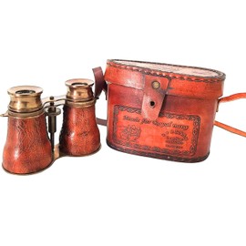 Anchor Brass Marine Binocular with R & J Beck, Ltd. London 1857 Leather Case Made for Royal Navy Engraved