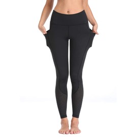 RAYPOSE Women's Workout Leggings for Women with Pockets Tummy Control Gym High Waist Yoga Pants Plus Size with Mesh Black-XXL