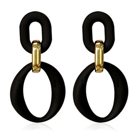 Acrylic Oval Earrings For women Vintage Resin oval Link Drop Dangle earrings 70s Statement Earrings Summer beach jewelry (Black)