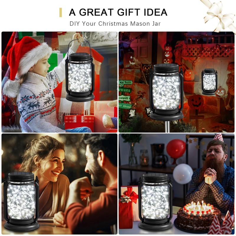 YJFWAL 4 Pack Solar Lantern Lights Warm White+4 Pack Solar