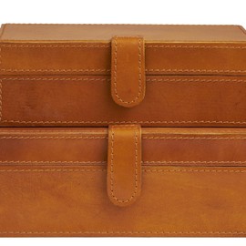 Deco 79 Leather Handmade Decorative Box Storage Decorative Keepsake Boxes with Snap Front Closure and Detailed Stitching, Set of 2 Storage Boxes 10", 8" W, Brown