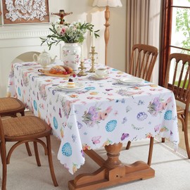 meioro Easter Tablecloth 100x150 cm, Spring Carrot Rabbit Egg Table Cloth, Colorful Printed Washable Table Cover, Bunny Easter Pattern for Decorating Parties, Picnics,Dinner Tablecloths Decoration