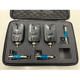 TMC 3 x Carp Fishing Bite Alarm and illuminated Swinger Set. Blue LED, Water Resistant