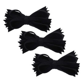 Black Felt & Wool Strips Hair Bow Clip For Girls Small - Set of 3