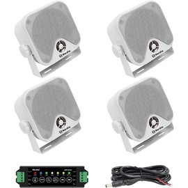 Bluetooth 4-inch 240-Watt Waterproof Outdoor Speakers for Golf Carts, Motorcycles, ATVs, UTVs, Boats, Trucks (2 Pair, Black/White) - Color: White