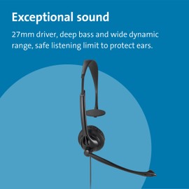 Kensington USB Mono-Headset mit Mikrofon, Geräuschunterdrückung und Lautstärkeregler, Verstellbarer Mono-Kopfhörer mit integriertem Mikrofon für Videotelefonie (K80100WW)